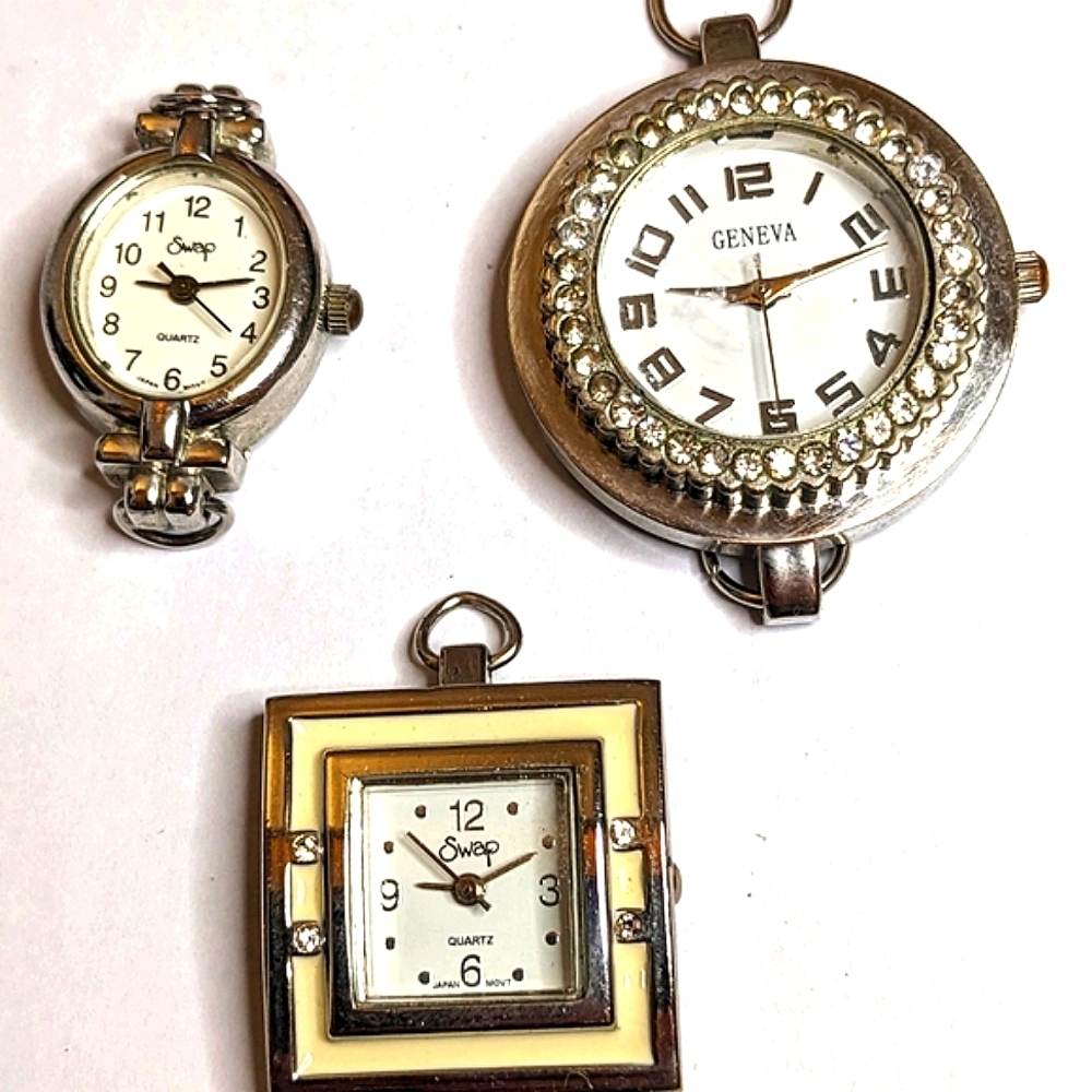 Vintage 3 Swap & Geneva Watches with 24‎ Interchangeable  Fashion Watch Bands